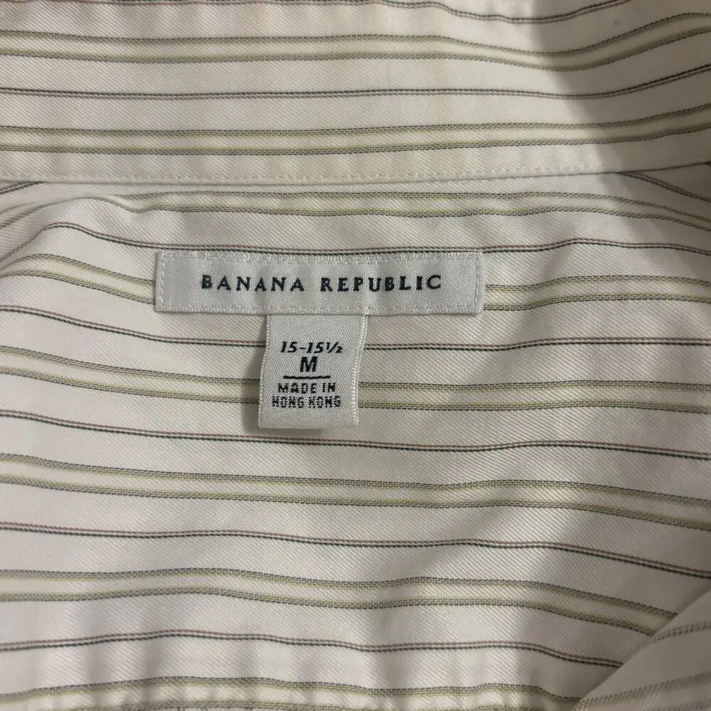 Banana Republic Men’s Button Up Shirt Medium Beige Stripe Long Sleeve Casual